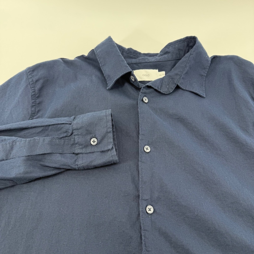 Onia Mens XL Navy Blue Linen Blend Long Sleeve Button Down Shirt OM 21 614